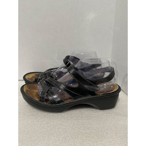 Naot Sandals Women's Paris Black Leather Ankle strap Walking size 41 Wedges - Picture 1 of 7
